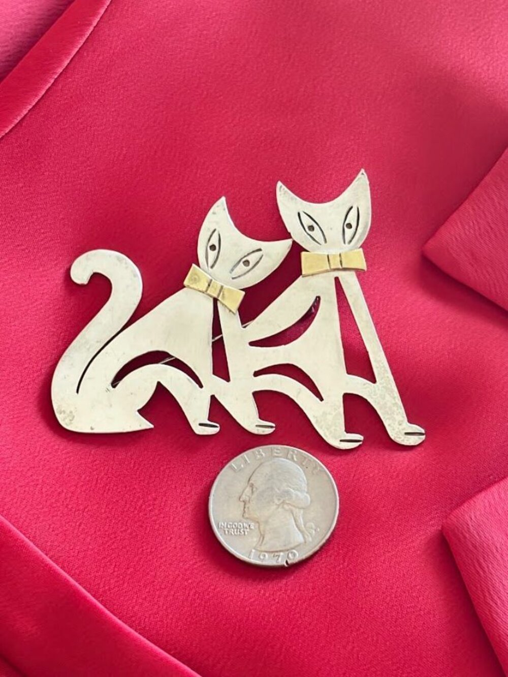 Vintage Taxco Two Trees Sterling Silver Cat Brooch Mexico Juan Sandoval Vázquez - Picture 4 of 8